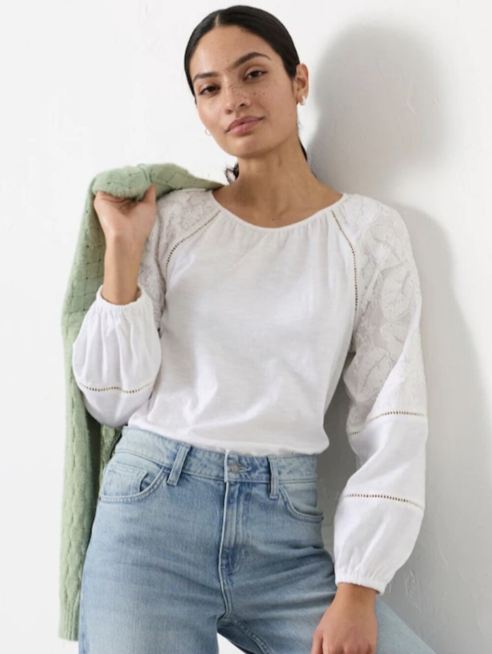 Fatface Ally White Embroidered Sleeve Top NWT Size 8